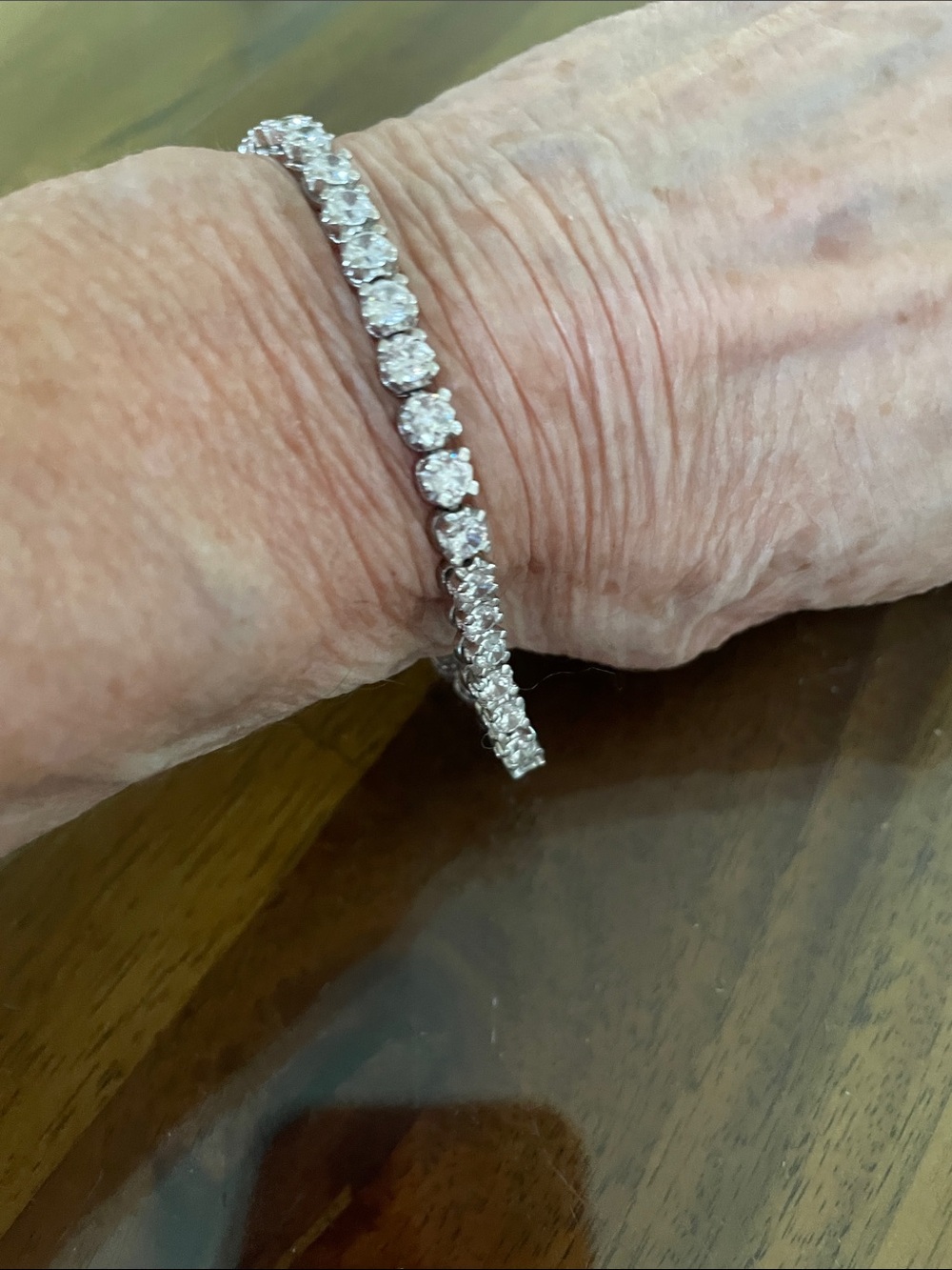 Classic Silver Tennis Bracelet with Large maisonite stones. 7.5 inches